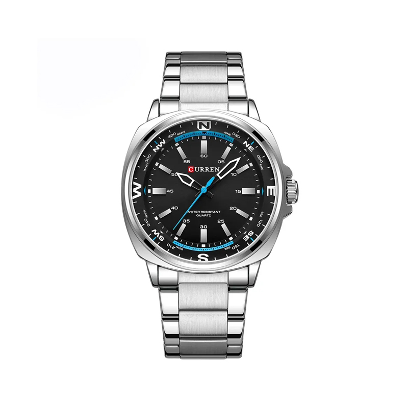 Curren 8455 luxury stainless steel men's watch silver black dial Japanese quartz movement 30m water resistant luminous hands Bangladesh