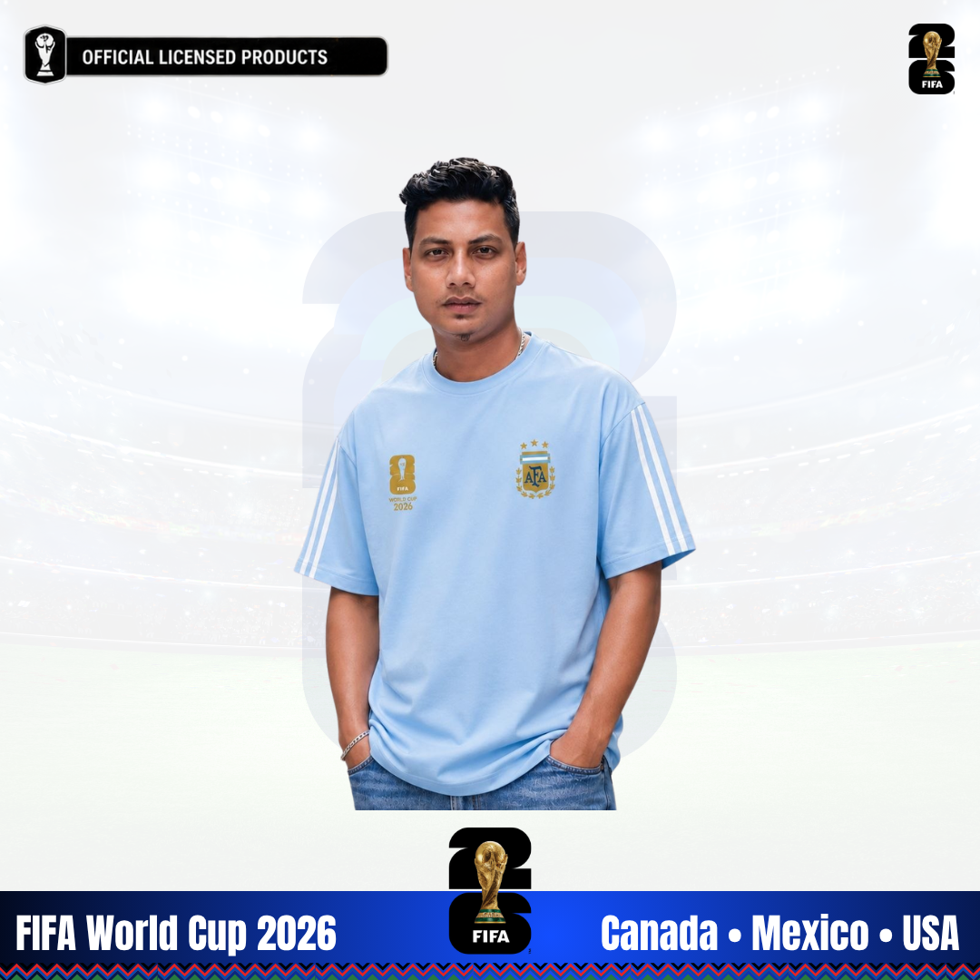 3 Argentina Fan Edition Drop Shoulder T-Shirt | Sky Color | For Gen Z Bangladesh - Image 1